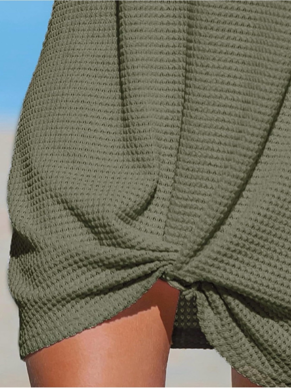 Cupshe Woman’s Army Green Waffle Knit Twisted Cover Up Mini Dress Size X Large - Picture 5 of 6